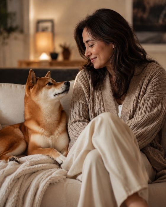 Tutora actuando como base segura y en co-regulación con su Shiba